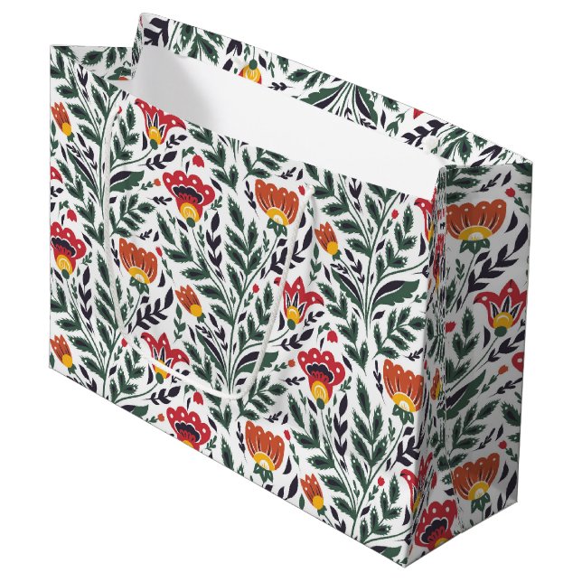 Grand Sac Cadeau Modèle floral art populaire (Devant Angle)