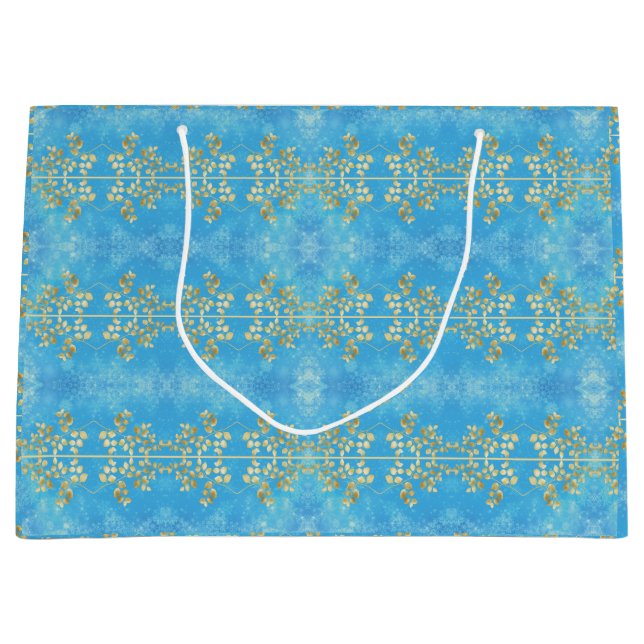 Grand Sac Cadeau Modèle Floral Or Classé (Devant)