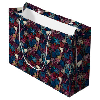 Grand Sac Cadeau Modèle floral romantique foncé