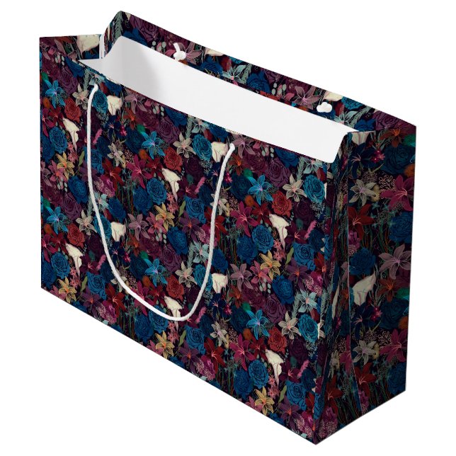 Grand Sac Cadeau Modèle floral romantique foncé (Devant Angle)