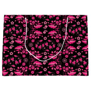 Grand Sac Cadeau Modèle floral rose moderne scandinave