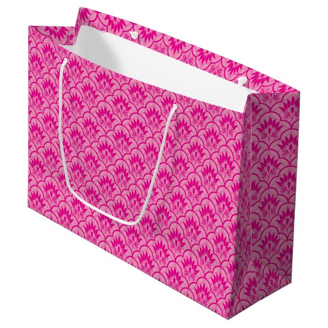 Grand Sac Cadeau Modèle vintage damassé transparent vert (Devant Angle)