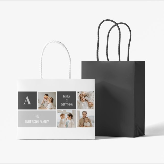Grand Sac Cadeau Moden 3Collage Photo & Grey Meilleur Cadeau Famili (Créateur téléchargé)