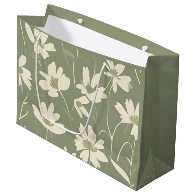 Grand Sac Cadeau Modern Light Sage White Wildflower (Devant Angle)