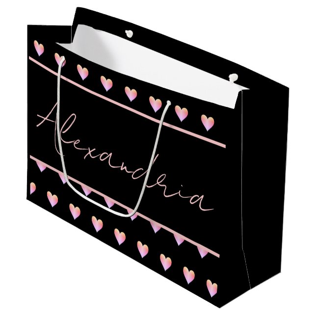 Grand Sac Cadeau Modern Personalized Black Heart (Devant Angle)