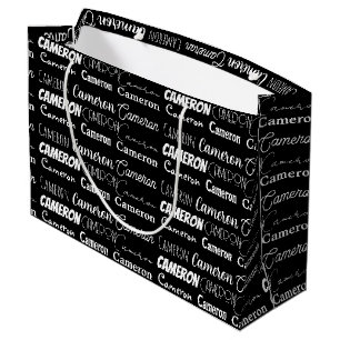Grand Sac Cadeau Moderne Anniversaire Personnalisé Noir Blanc