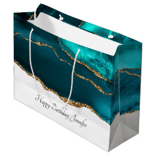 Grand Sac Cadeau Moderne Design Turquoise Agate & Gold Ribbon Anniv