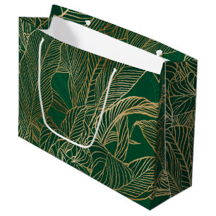 Grand Sac Cadeau Moderne Green Gold Foliage Plante Design botanique