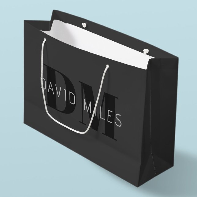 Grand Sac Cadeau Moderne Gris Foncé & Noms et Monogrammes Modifiabl (Créateur téléchargé)