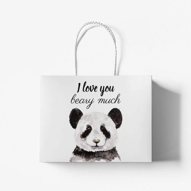 Grand Sac Cadeau Moderne Je T'Aime Beary Beaucoup Panda Noir Et Bla (Créateur téléchargé)