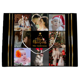 Grand Sac Cadeau Moderne Joyeux Noël Famille Photo Russe