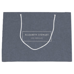 Grand Sac Cadeau Moderne Minimaliste Professionnel Lin Bleu Ivoire