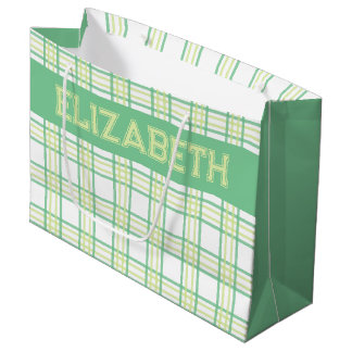 Grand Sac Cadeau Moderne motif carreaux vert citron préparé