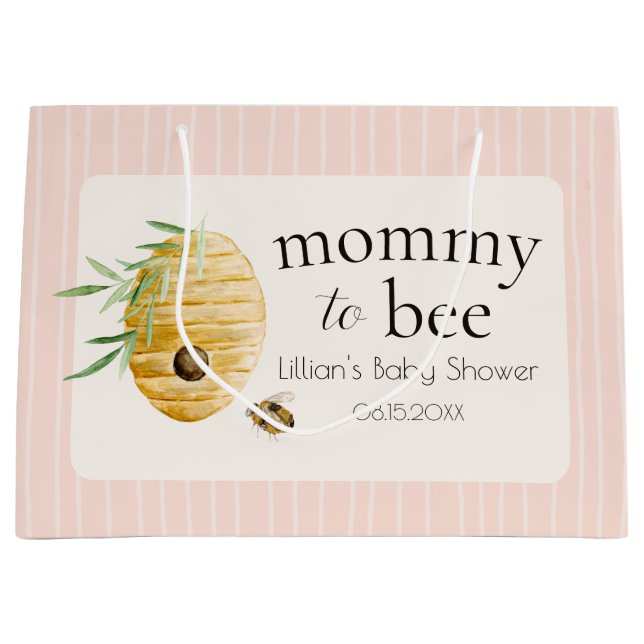 Grand Sac Cadeau Mommy To Bee Bumblebee Pink Girl Baby Shower  (Devant)