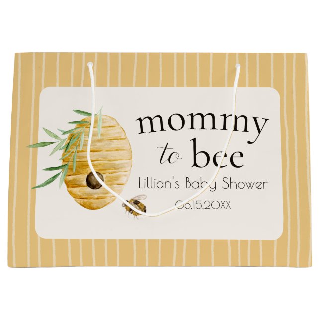 Grand Sac Cadeau Mommy To Bee Bumblebee Yellow Stripe Baby Shower  (Devant)