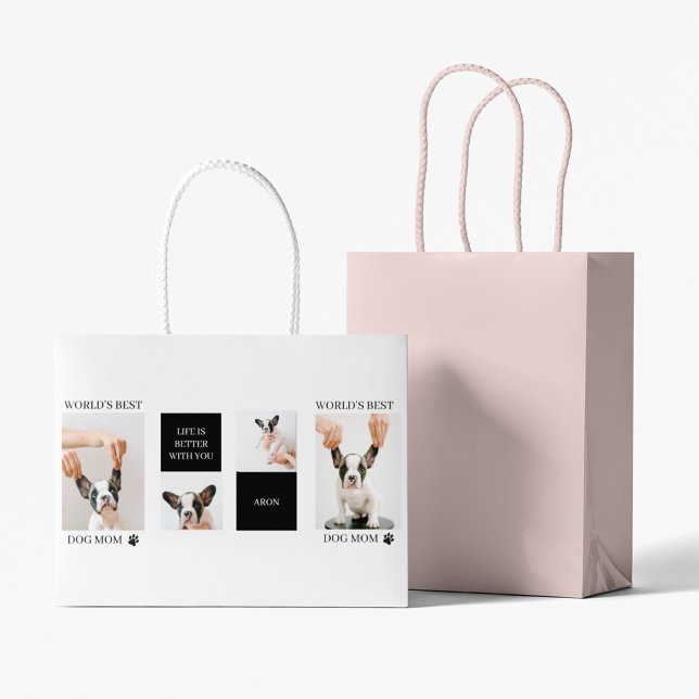 Grand Sac Cadeau Monde Meilleur chien maman | Photo de chien de col (Créateur téléchargé)