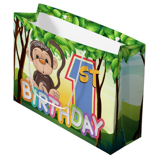 Grand Sac Cadeau Monkey la ?ère coutume de fête d'anniversaire (Devant Angle)