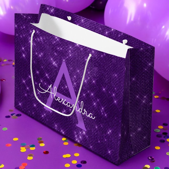 Grand Sac Cadeau Monogramme à étincelles violettes - Ajoutez Votre  (Créateur téléchargé)