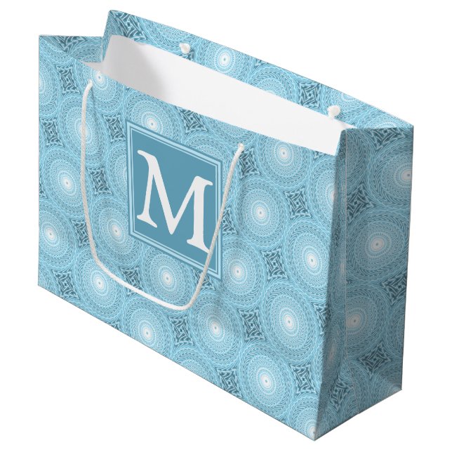 Grand Sac Cadeau Monogramme ange bleu cercles motif (Devant Angle)