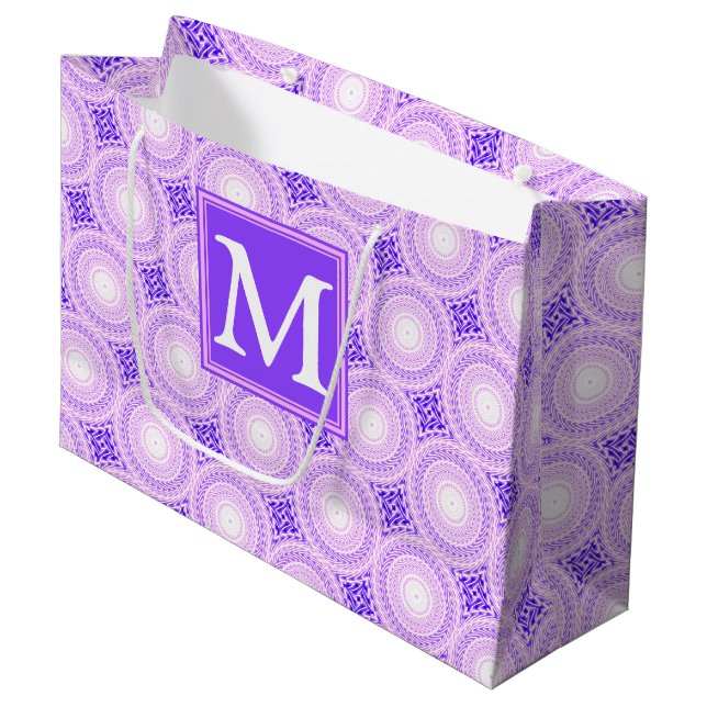 Grand Sac Cadeau Monogramme cercles violets motif (Devant Angle)