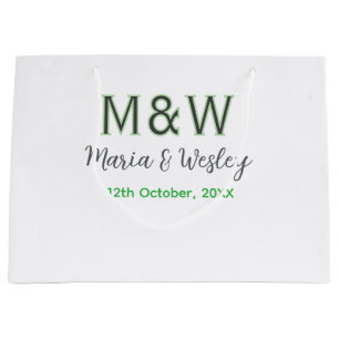 Grand Sac Cadeau Monogramme couple gris vert moderne date romantiqu