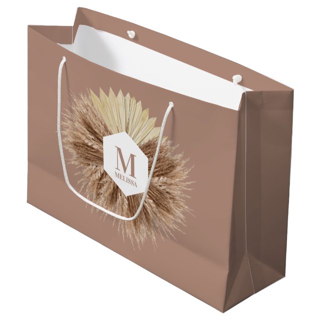 Grand Sac Cadeau Monogramme de couleurs neutres rustiques chaudes (Devant Angle)
