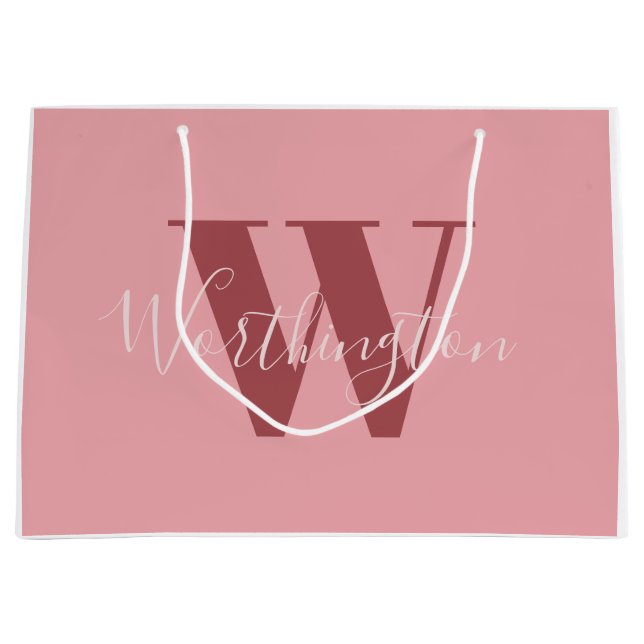 Grand Sac Cadeau Monogramme de fille et nom rose roux (Devant)