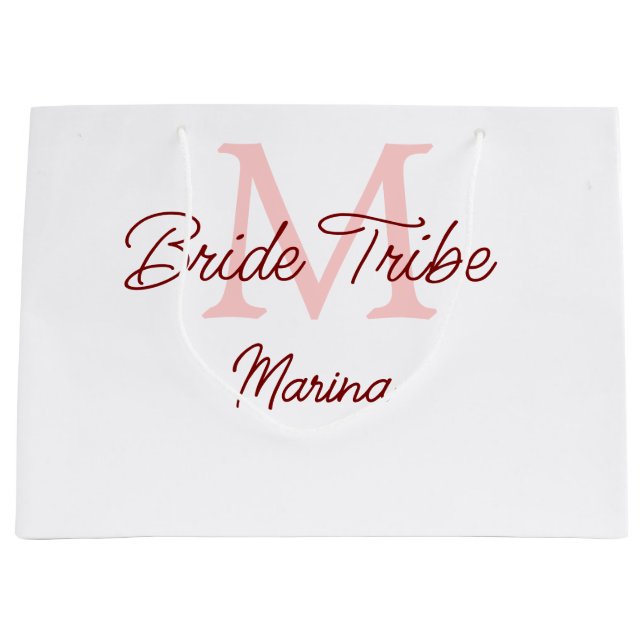 Grand Sac Cadeau Monogramme de la tribu de la mariée simple rouge m (Devant)