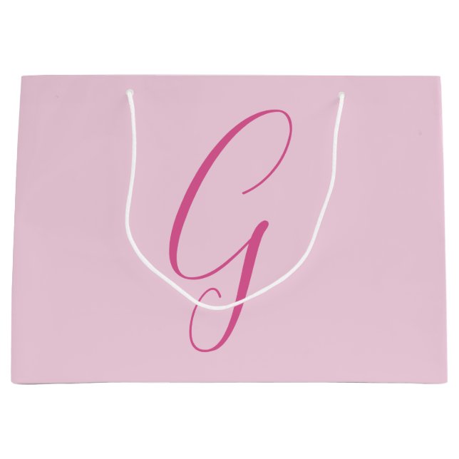 Grand Sac Cadeau Monogramme de lettre initiale rose clair uni chic (Devant)