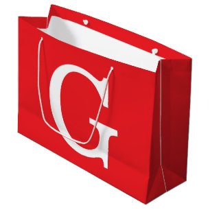 Grand Sac Cadeau Monogramme de lettre initiale rouge blanc simple