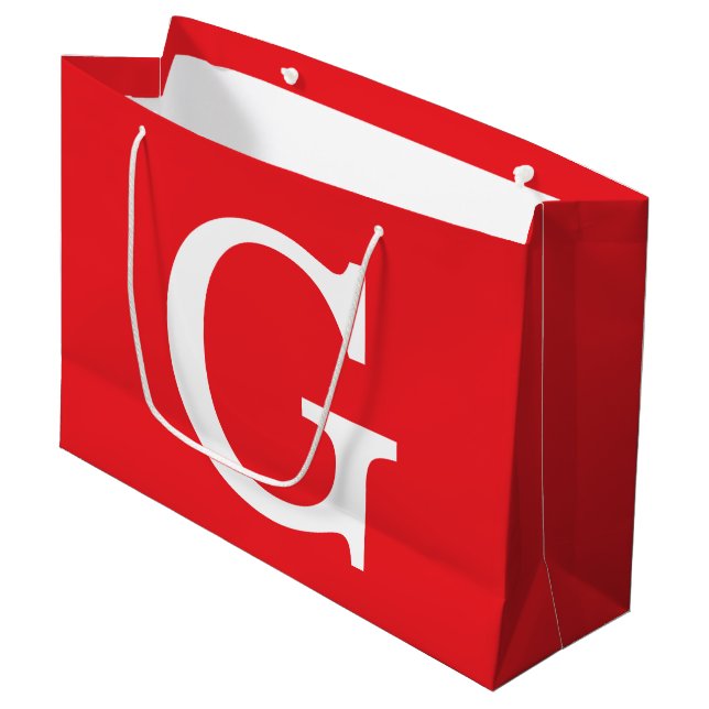 Grand Sac Cadeau Monogramme de lettre initiale rouge blanc simple (Devant Angle)
