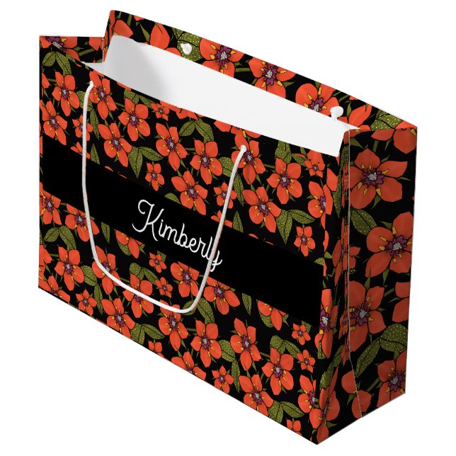 Grand Sac Cadeau Monogramme de nom aquarelle florale rouge (Devant Angle)