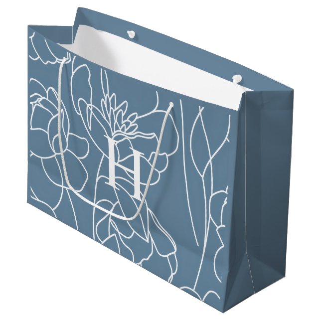 Grand Sac Cadeau Monogramme de nom de fleur sauvage moderne bleue (Devant Angle)