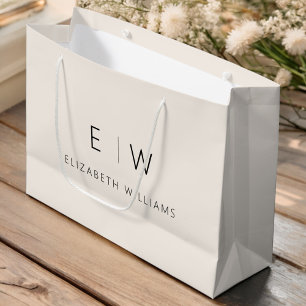 Grand Sac Cadeau Monogramme de nom minimaliste moderne neutre