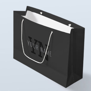 Grand Sac Cadeau Monogramme de nom (ou autre texte) gris foncé mode