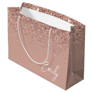 Grand Sac Cadeau Monogramme de Parties scintillant rose pâle Rose