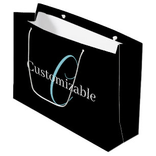 Grand Sac Cadeau Monogramme de script cursif éditable Noir Bleu Bla