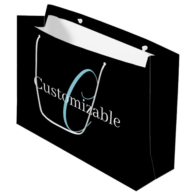 Grand Sac Cadeau Monogramme de script cursif éditable Noir Bleu Bla (Devant Angle)