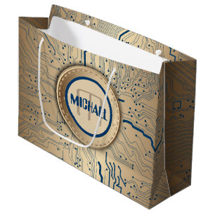 Grand Sac Cadeau Monogramme d'en cuivre de l'électronique de carte