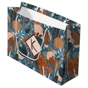Grand Sac Cadeau Monogramme des Citrouilles d'automne de bois