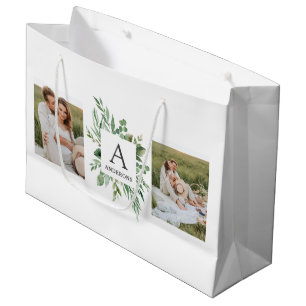 Grand Sac Cadeau Monogramme Deux Photos  Cadre de verdure personnal