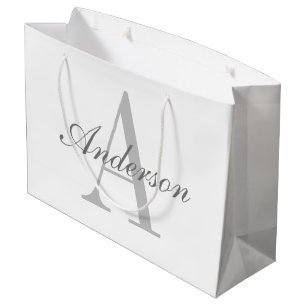 Grand Sac Cadeau Monogramme élégant blanc et gris