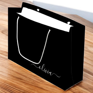 Grand Sac Cadeau Monogramme Élégant Minimaliste Moderne Noir Blanc
