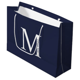 Grand Sac Cadeau Monogramme et nom personnalisés bleu marine