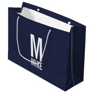 Grand Sac Cadeau Monogramme et nom personnalisés modernes