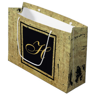 Grand Sac Cadeau Monogramme feuille or