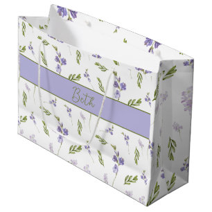 Grand Sac Cadeau Monogramme floral aquarelle de fleurs sauvages de