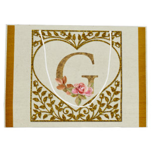 Grand Sac Cadeau Monogramme floral personnalisé, de A à Z