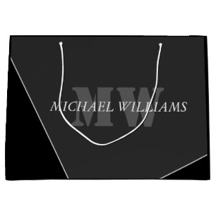 Grand Sac Cadeau Monogramme gris noir artistique moderne