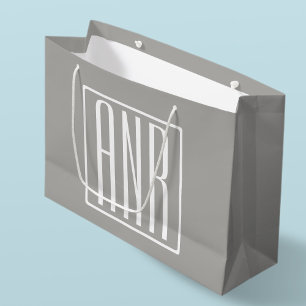 Grand Sac Cadeau Monogramme initial Blanc sur gris clair